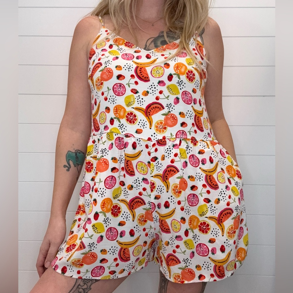 LOFT White Fruit-Print Spaghetti-Strap Romper - Picture 2 of 4